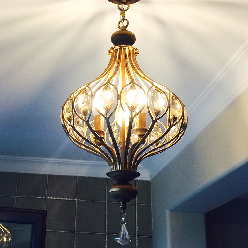 Spherical Ceiling Hanging Lantern Vintage Crystal Gold Chandelier for Hallway