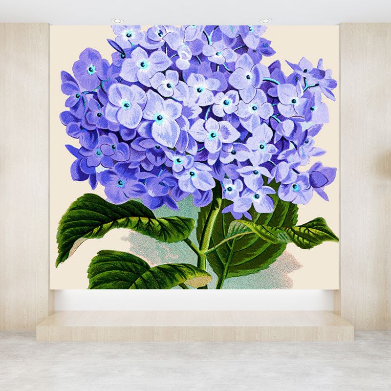 Blue Contemporary Mural Wallpaper Huge Flower Printed Wall Covering for Dining Room