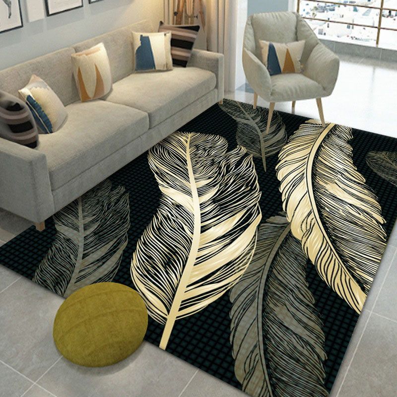 Relaxing Feather Pattern Rug Polyester Carpet Stain Resistant Area Carpet for Living Room