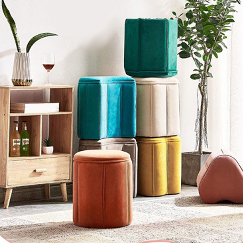 Orange Velvet Ottoman Modern Round Ottoman Stain Resistant Ottoman