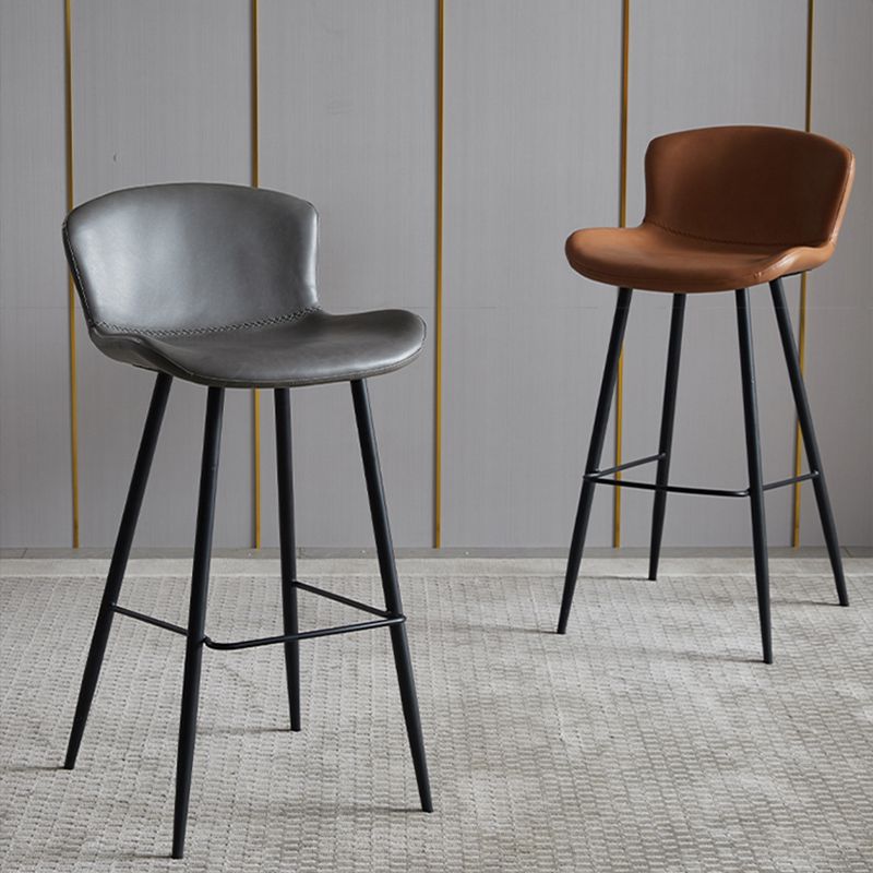 Contemporary Armless Bar Stool Faux Leather Bar Stool for Living Room