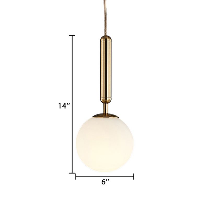 1 pendentif de cuisine léger avec une bouche en verre blanc ombre kit de lampe suspendue en or post-moderne, 6 "/ 8" / 10 "de largeur