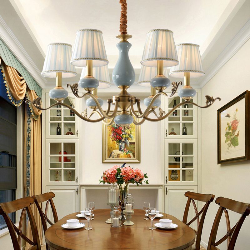 Tapered Chandelier Light Fixture Traditional Fabric Shade Pendant Lighting for Restaurant