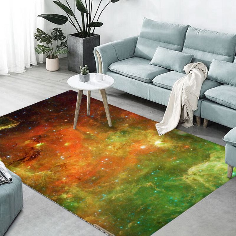 Green Universe Rug Polyester Simple Indoor Rug Stain Resistant Rug for Living Room