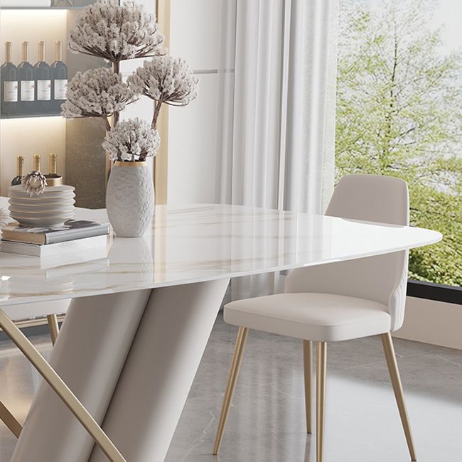 Rectangle Traditional Luxury Dining Table Sintered Stone Table with Pedestal Base