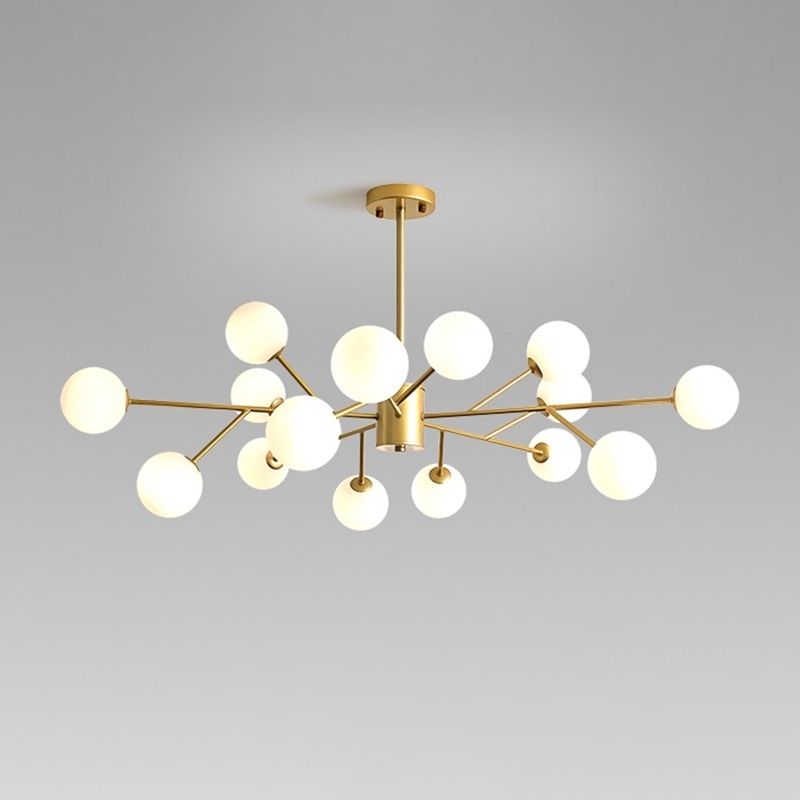 Accesorios de iluminación de araña de rama Candelera de sombra de vidrio esmerilado para dormitorio de sala de estar