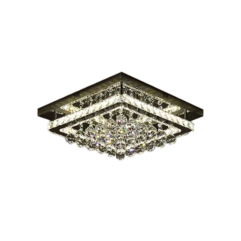 Lampada da soffitto quadrata da vicino Simplicity Crystal Block e sfere per camera da letto LED a semi-incasso in cromo