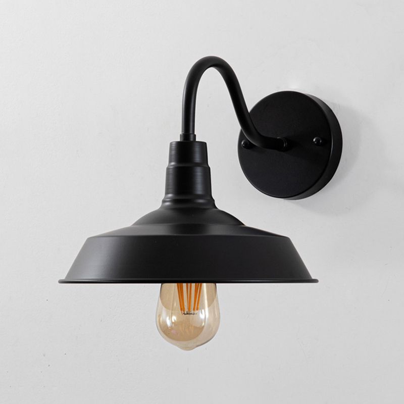 Flat Shape Wall Light Industrial Style Metal 1 Light Wall Lamp in Black