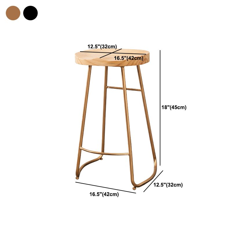 Modern Armless Backless Counter Stool Iron Dining Room Bar Stool with Wooden Seat