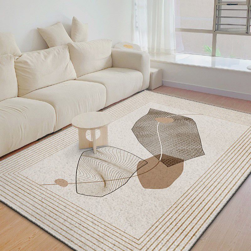 Light Grey Striped Rug Polyester Simple Area Rug Washable Rug for Living Room