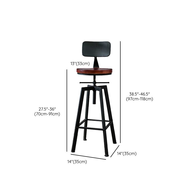 Industrial Adjustable Height Bar Stool Iron Frame Stool in Black