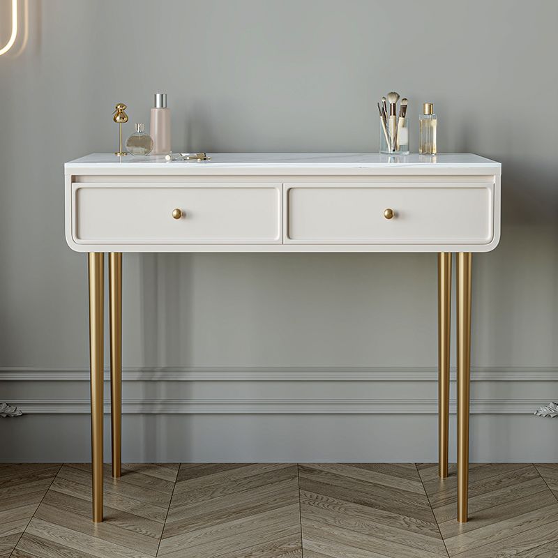 Wood Vanity with 2 Drawers Stone Top Dressing Table in White