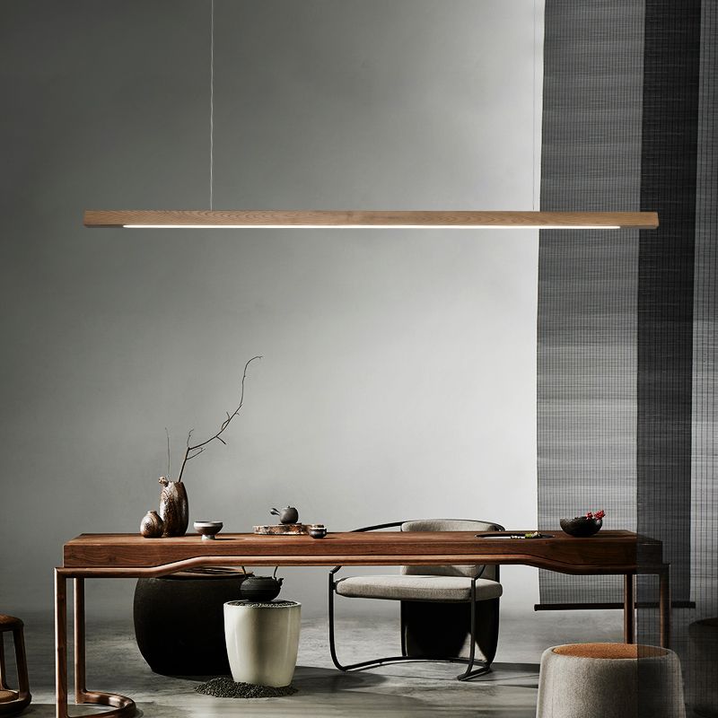 1 Light Linear Island Light Fixtures Modernism Wood Island Pendant Lights for Kitchen
