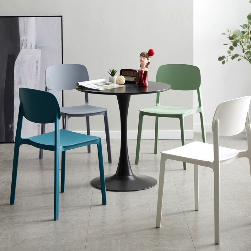 Silla lateral de plástico moderna para interiores y exteriores, silla lateral de comedor con respaldo abierto sin brazos