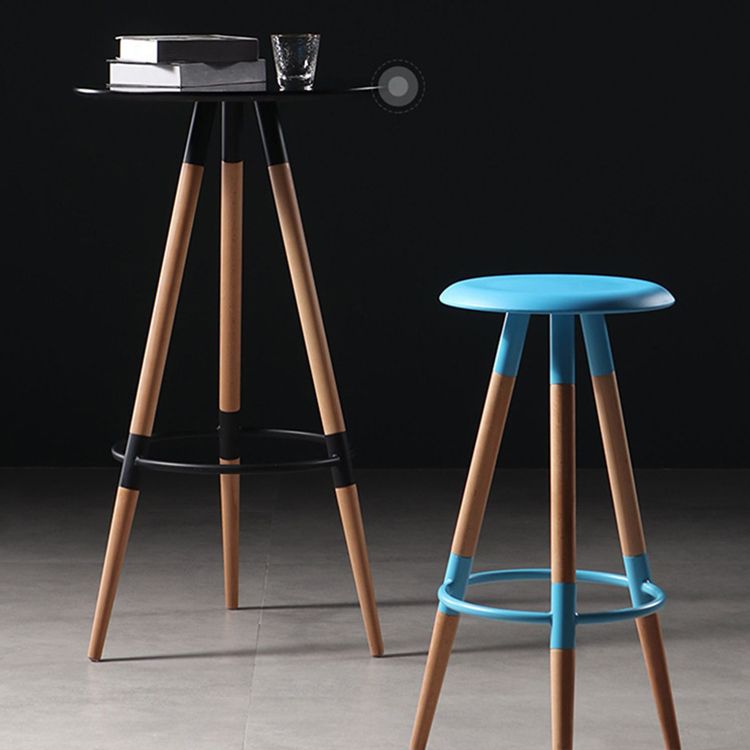 Modern Round Seat Counter Stool Solid Wood Backless Counter-height Stool