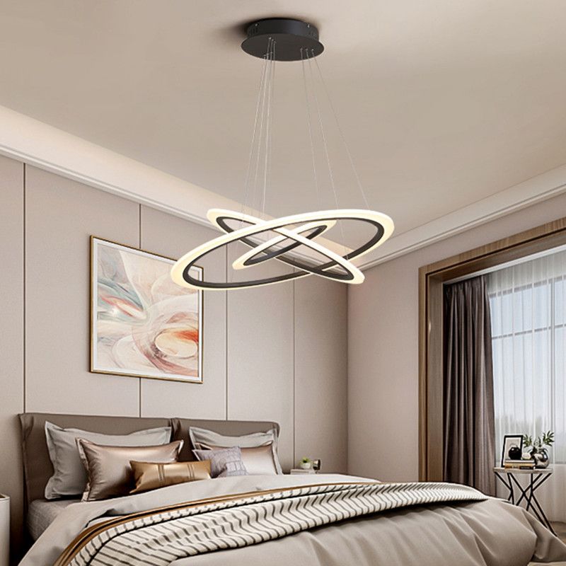 Large Modern Chandelier Multiple Rings Hanging Light Fixtures Metal Chandelier