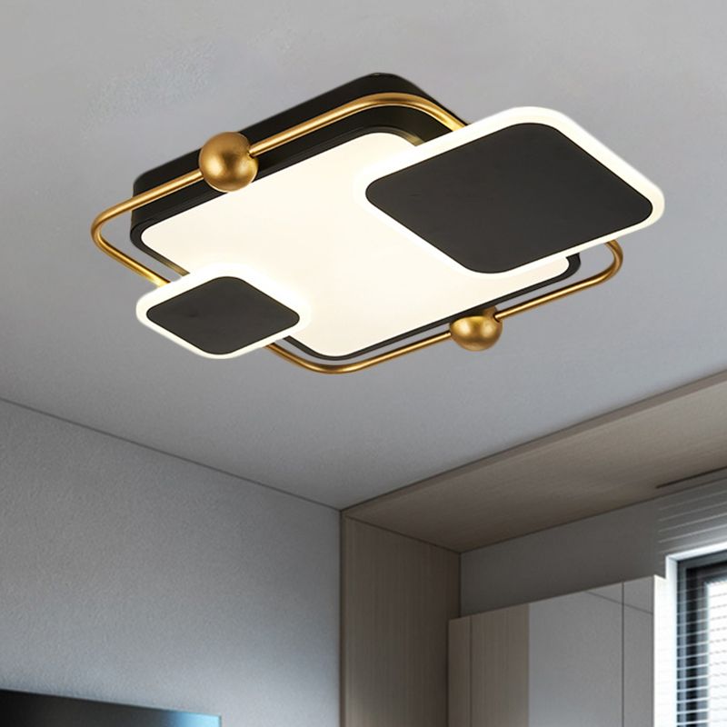 Metallic Rectangular Ceiling Light Modernist Black/Gold and Black LED Flush Mount in Warm/White Light, 19.5"/23.5" Long