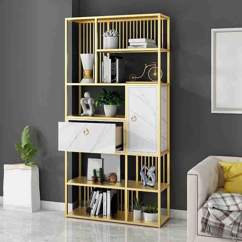 Modern Metal Shelf Bookcase Open Home Bookshelf with Cabinets