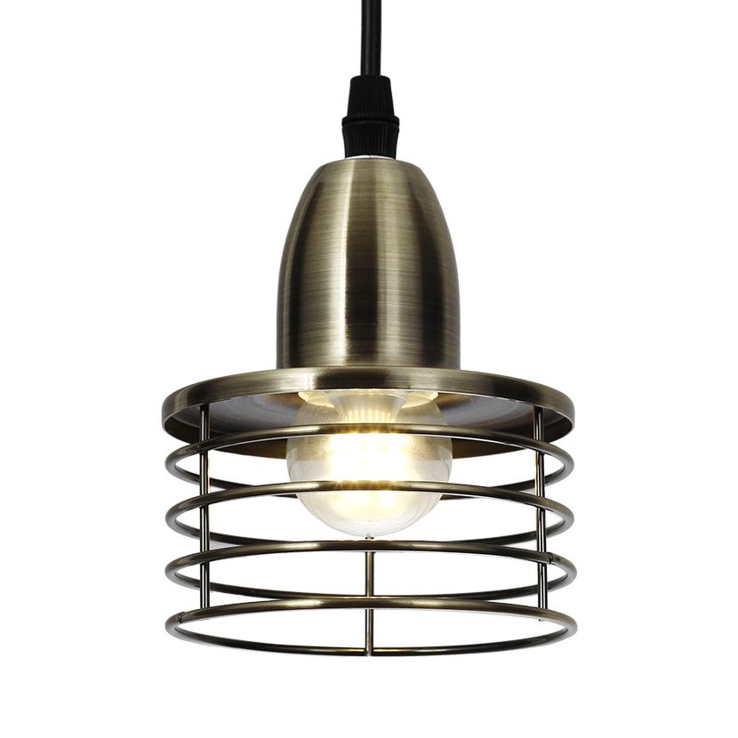 1 éclairage à tambour léger avec nuance à cage de fil industriel rétro noir / bronze plafond en métal pendentif pour la cuisine