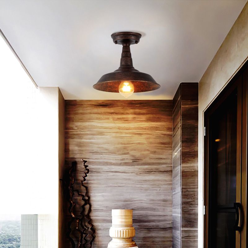 Plafonnier en fer de style industriel, 1 ampoule, plafonnier noir/marron