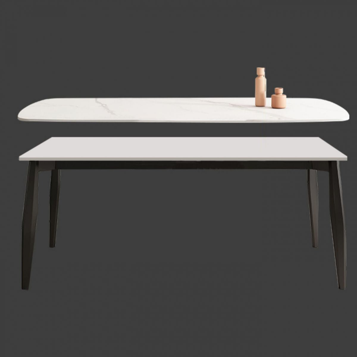 Industrial Rectangle Dinette Table Tripod Base Dining Table with White Stone Top