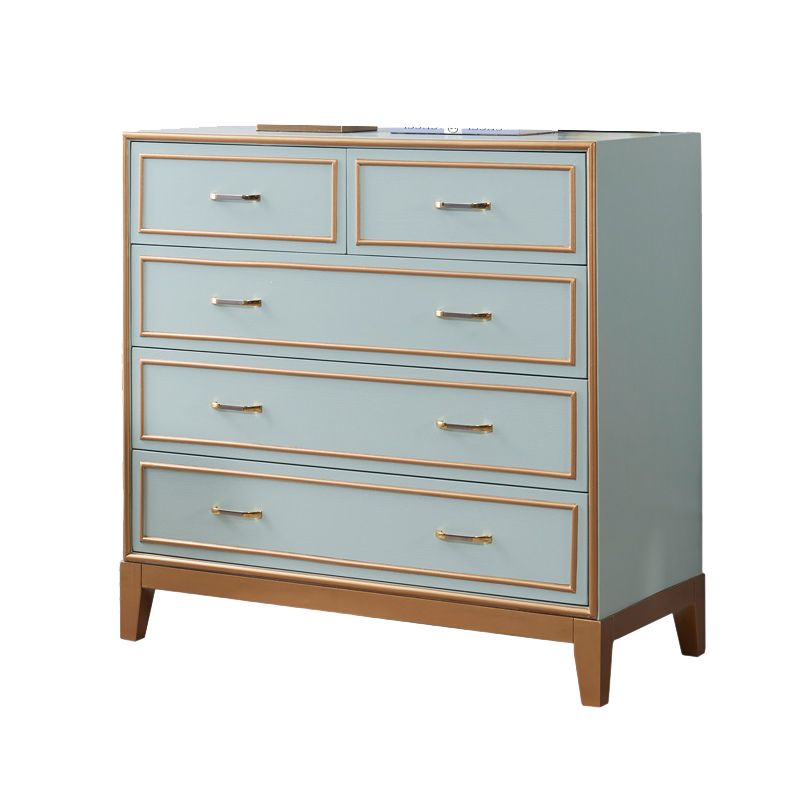 Mid-century Modern Wooden Chest in Blue Rectangle Accent Chest with Drawers
