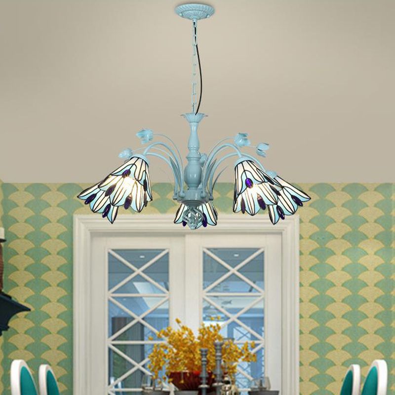 Lumo a sospensione lampadario conico 3/6/8 luci colorate in vetro arte kit lampada a sospensione in blu/blu scuro per soggiorno