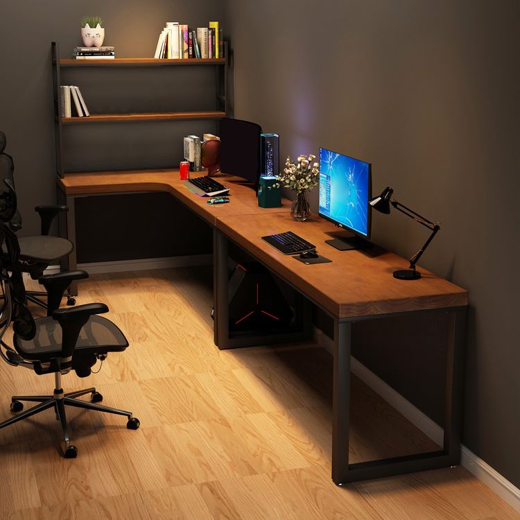 Rectangular Corner Writing Desk Solid Wood Office Desk with Iron Legs for Bedroom