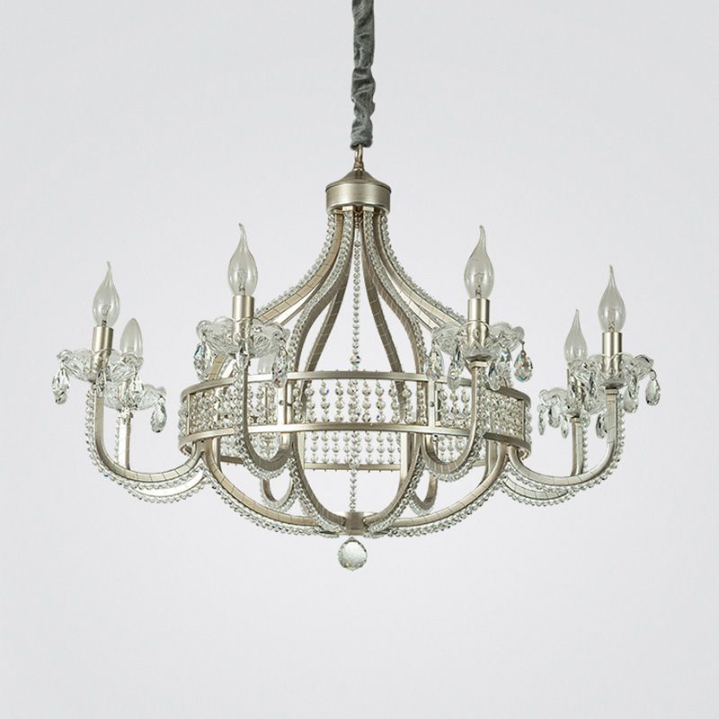 Silver Globe-Like Chandelier Luxury Modern Crystal Hanging Light for Dining Room