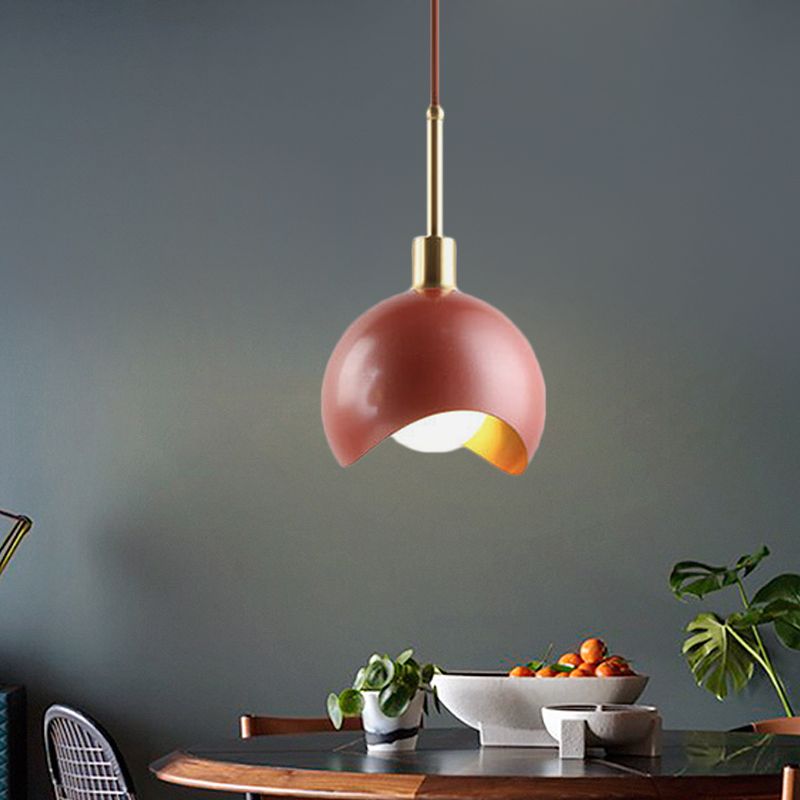 Red Quarter Sphere Pendant Lamp Designer Single Metal Suspension Light with Waveform Edge