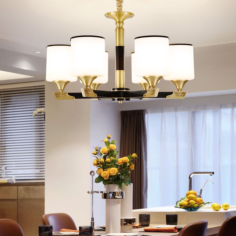 Cylindrical Living Room Chandelier Opaline Glass Minimalistic Pendant Light Fixture