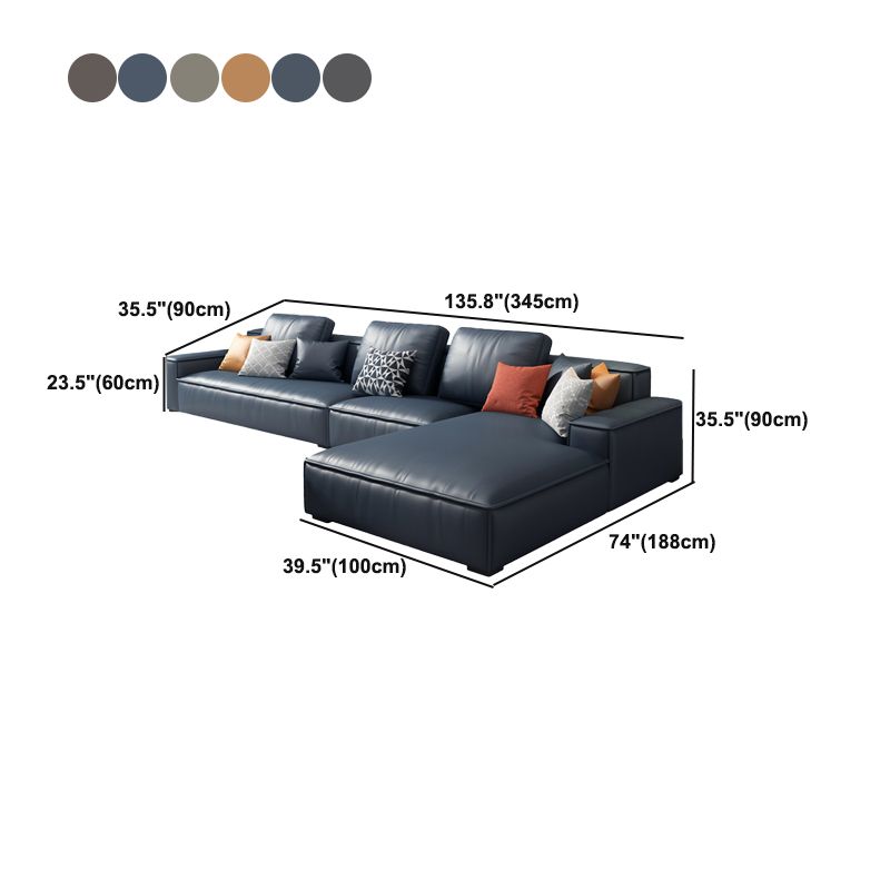 Contemporary Stationary Faux Leather Living Room Recessed Arm Sofa Chaise