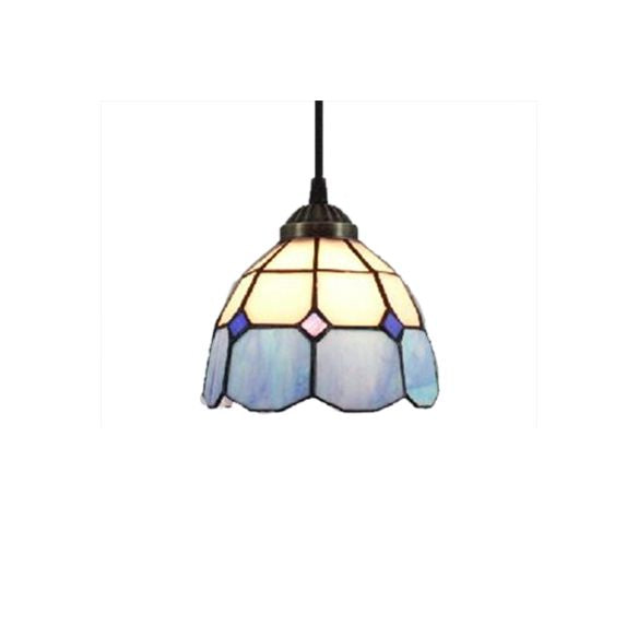 1 Bulb Dome Down Lighting Pendant Mediterranean Blue Handcrafted Art Glass Suspension Lamp