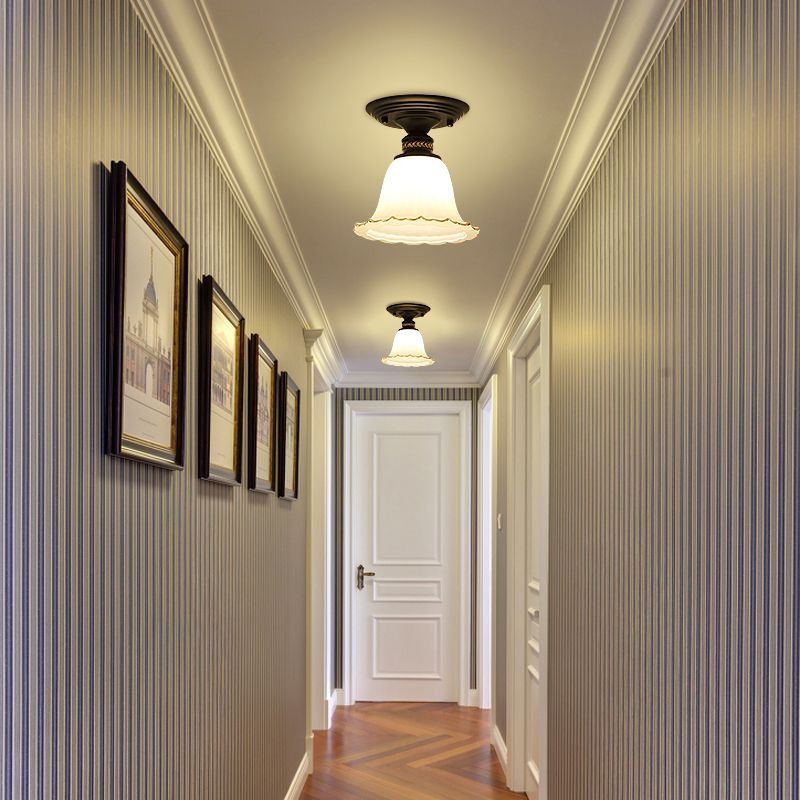 Black Close to Ceiling Light Simple-Style Glass Shade Semi Flush Mount Ceiling Light