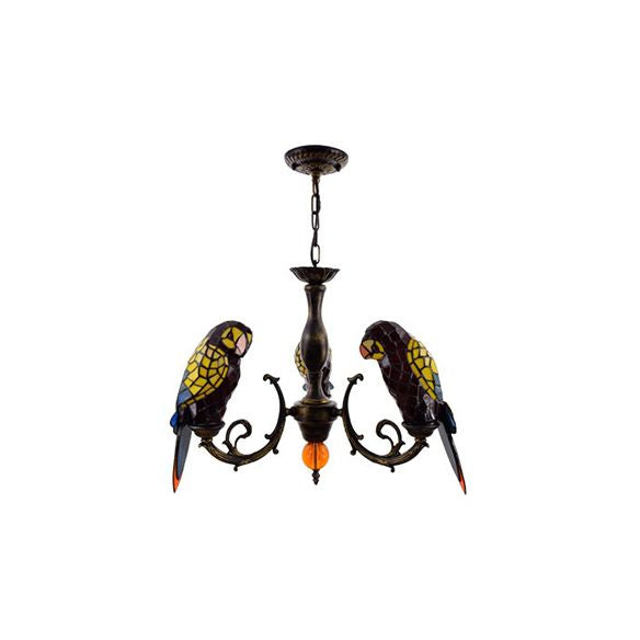 Sospensione per pappagallo rosso/blu Light Tiffany in stile Tiffany colorato 3 luci lampadario per il ristorante