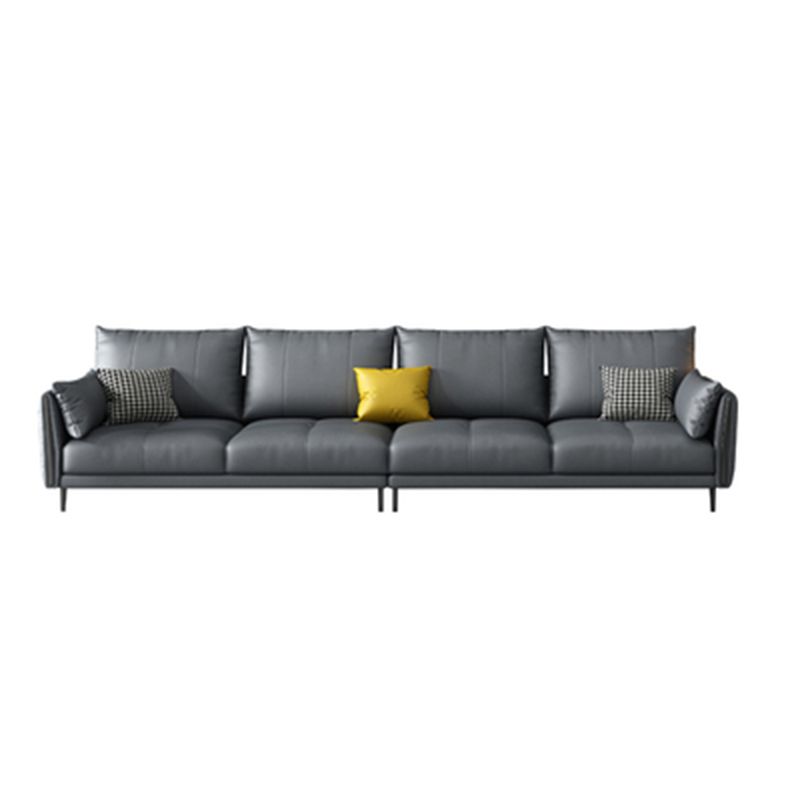 Grey Removable Cushions Faux Leather Straight Arm Sofa/Sectional with Wear-Resisting