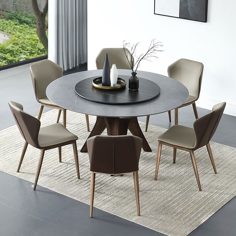 Black-white Round Stone Dining Table Modern Turntable Furniture with Pedestal Base
