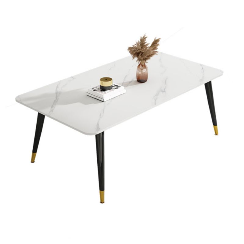 Luxury Rectangular Stone Top Dining Table with 4 Gold & Black Steel Legs