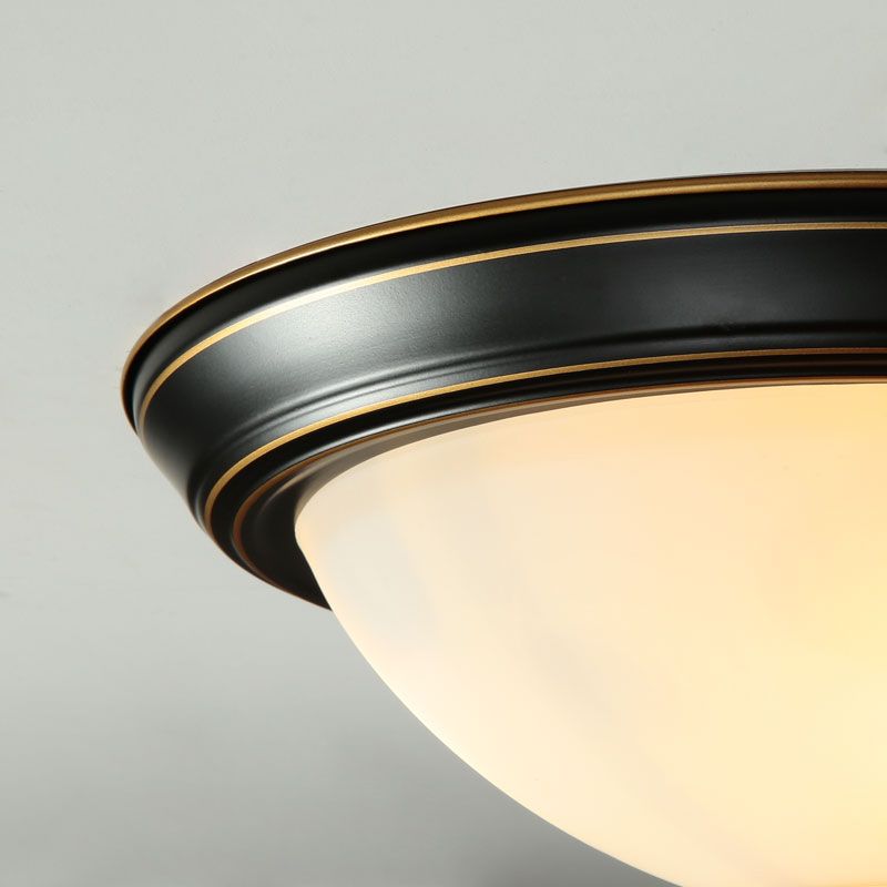 Black Bowl Ceiling Light in Traditional Classic Style Wrought Iron Flush Mount with Glass Shade