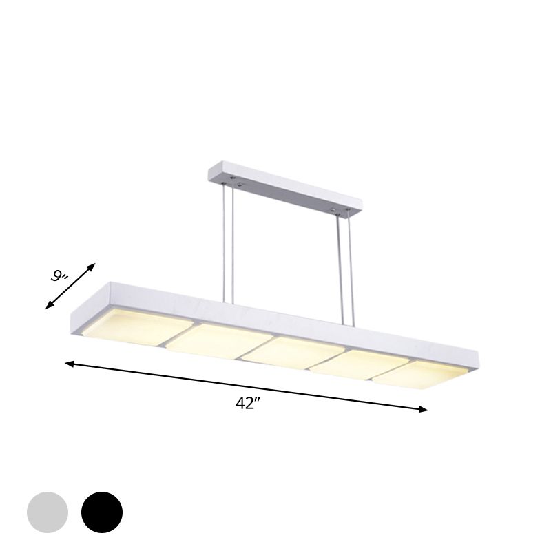 Rectangular Island Lamp Modern Metal 3/4/5 Lights Black/White Office Hanging Light in Warm/White