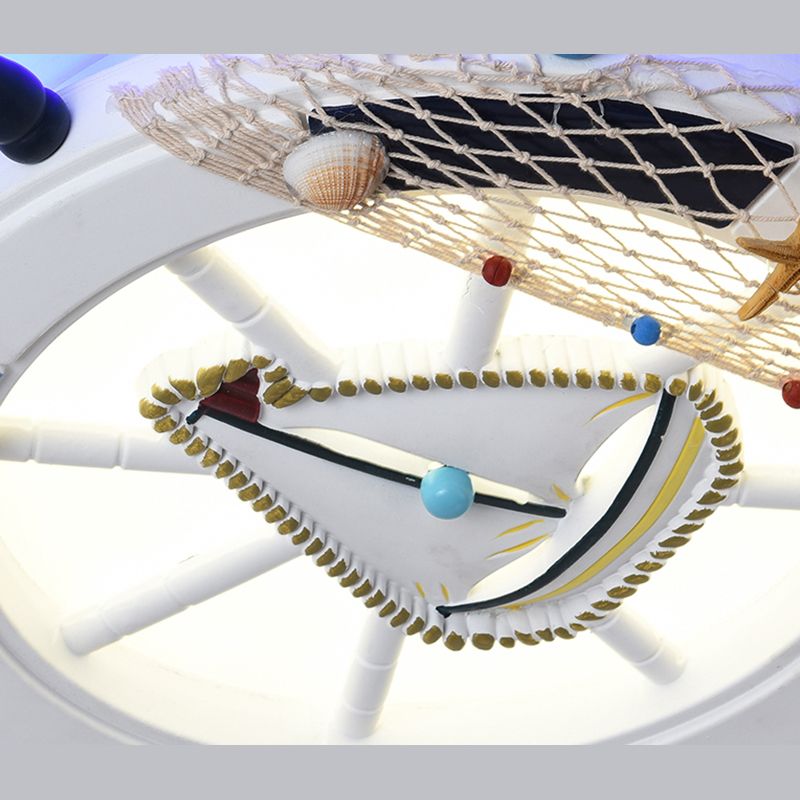 Children's Room Flushmount Light Boy Bedroom Room Study Kindergarten Mediterranean Style Creative Cartoon Ship Rudder Eye Protection Lamps