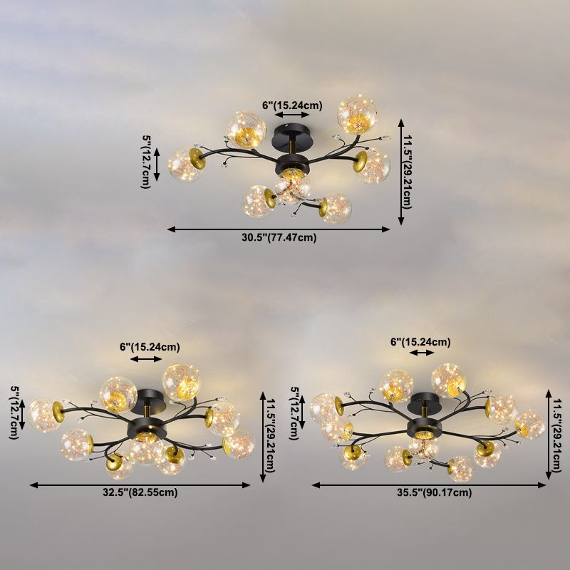 Forma de bola de vidrio al ras del techo de techo moderno múltiples luces de montaje al ras en negro