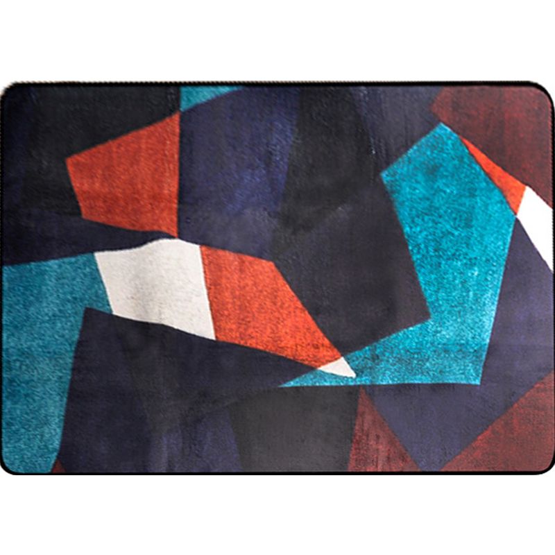 Modern Style Blue Indoor Area Rug Non-Slip Color Block Synthetic Foot Mat for Hallway