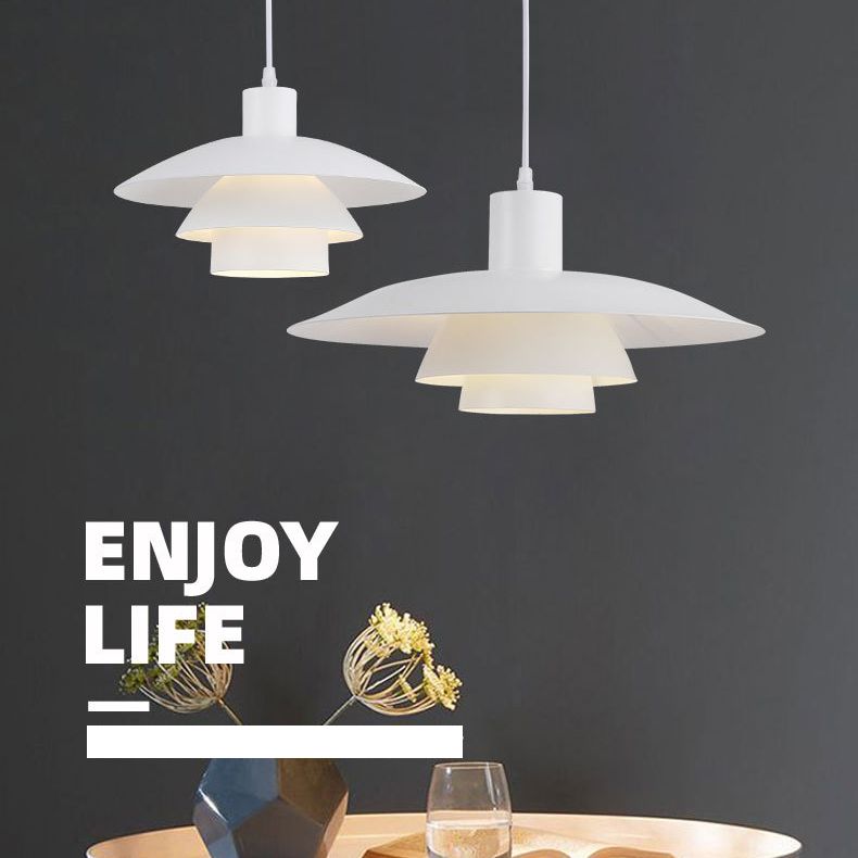 Diseño de capas blancas puras luz colgante de 1 luces Minimalismo Nórdico estilo de iluminación suspendida para cafetería