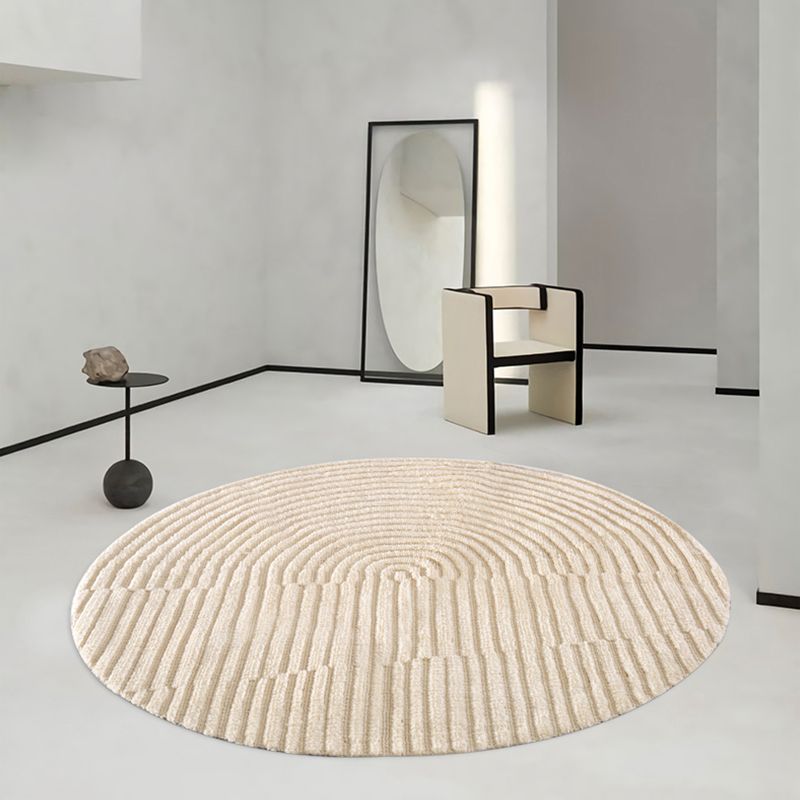 Apricot Area Rug Minimalist Round Carpet Polyster Washable Anti-Slip Carpet for Living Room