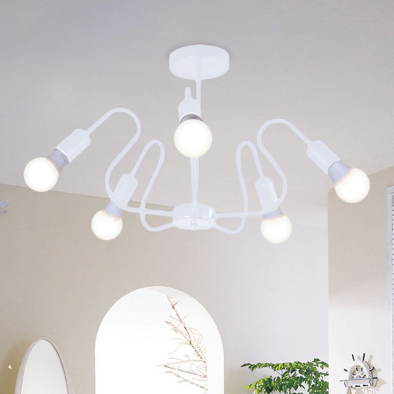 Bombilla expuesta de metal, iluminación de montaje semiempotrado, luz de techo Industrial Retro de 3/5/6 cabezales para comedor en negro/blanco