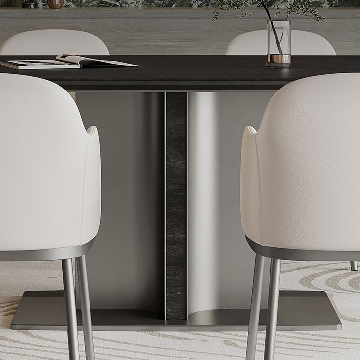 Black Stone Dining Table Set 1/4/5/7 Pcs Indoor Dinette Set with Leather Chairs