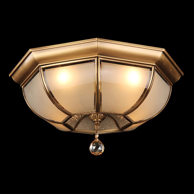 Flush Mount Ceiling Light Vintage Style Shaded Glass Flush Ceiling Light in Brass