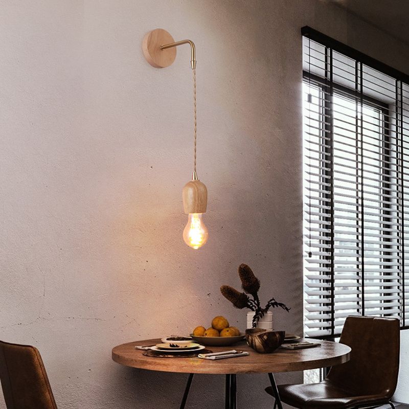 Modern Adjustable Sconce Light Fixture Wood 1-Light Wall Sconces for Bedroom