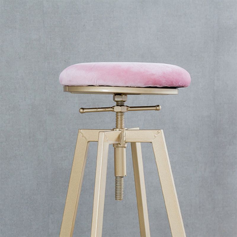 Backless Upholstered Bar Stool Metal Adjustable Height Bar Stool with Gold Legs